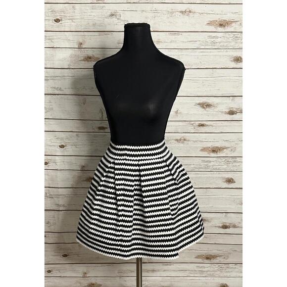 Express black and white rikrak striped pleated mini skater skirt Size Small - Picture 1 of 4